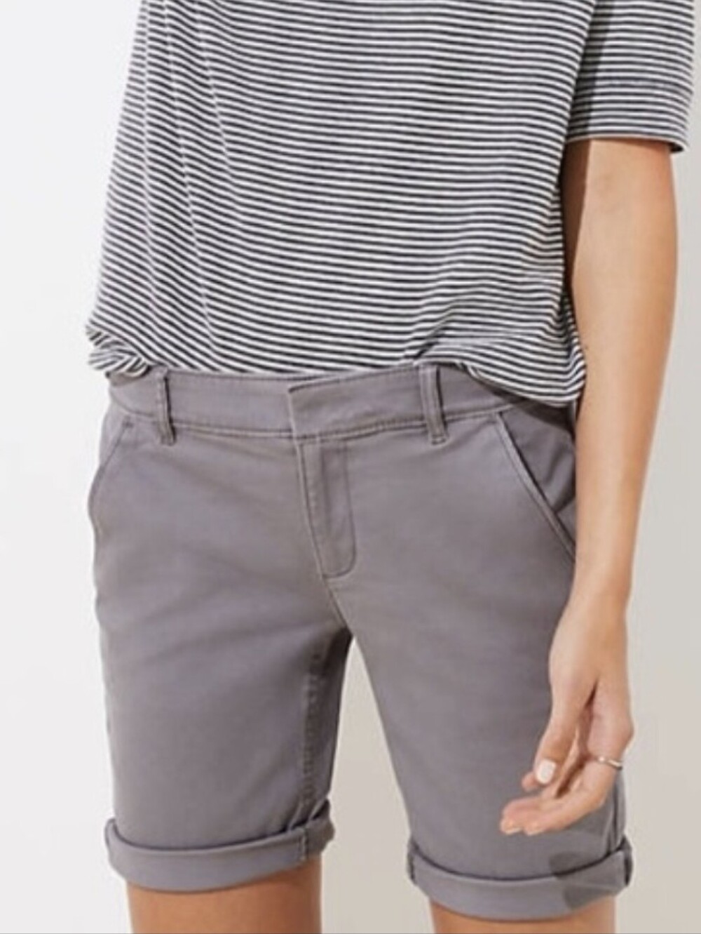 LOFT Outlet Bermuda Roll Shorts Light Gray 2